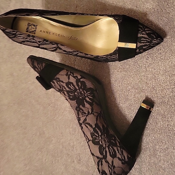 Anne Klein Shoes - Anne Klein Black Lace Pumps with Gold Trim